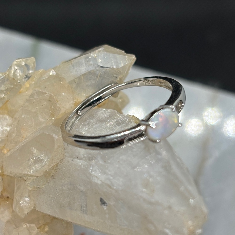 Cool Coober Pedy Patchwork Opal Set In A .925 Sterling Silver Adjustable Ring - Picture 5 of 5